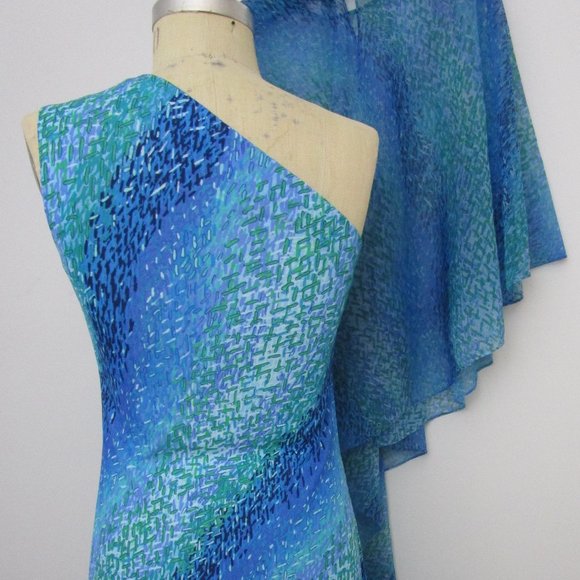 Floaty 70s Maxi Dress One Shoulder Sheer Overlay Poncho Topper - Picture 12 of 12